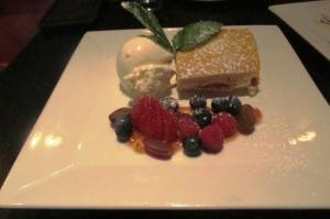 Olive Oil cake with fruit compote and marscapone