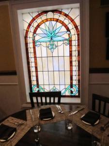 Dining room with stained glass windows